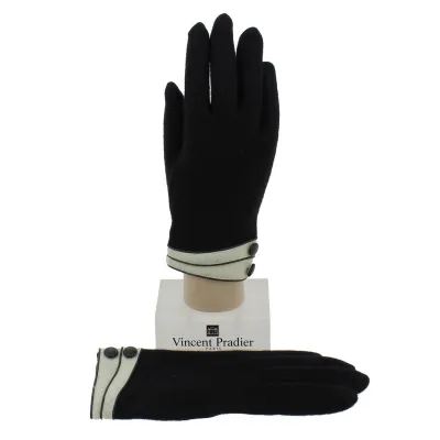 Gants Femme Laine & Nylon Noir - Vincent Pradier Reference : 4344 | Chapellerie Traclet