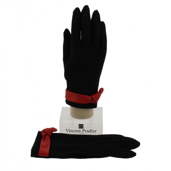 Women's Black Wool & Leather Gloves - Vincent Pradier