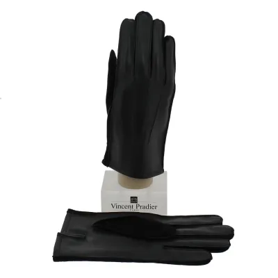 Men's Leather Gloves Sheepskin & Suede Black - Vincent Pradier Reference: 610 | Chapellerie Traclet