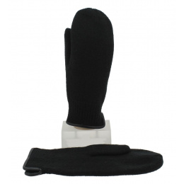 Virgin Wool & Black Leather Mittens - Roeckl