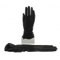 Women's Long Leather & Silk Gloves in Black - Picaros