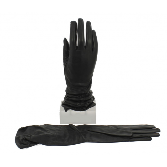 Women's Long Leather & Silk Gloves in Black - Picaros