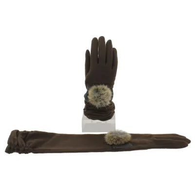 Long Wool & Nylon Brown Gloves - Vincent Pradier Reference: 4343 | Chapellerie Traclet