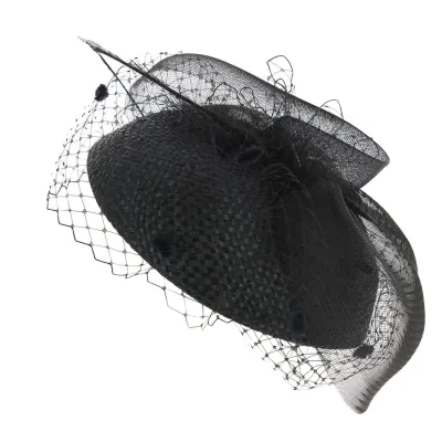 Straw Tambourine - Cherry Veil in Black Color Reference: 3410 | Traclet Hat Shop
