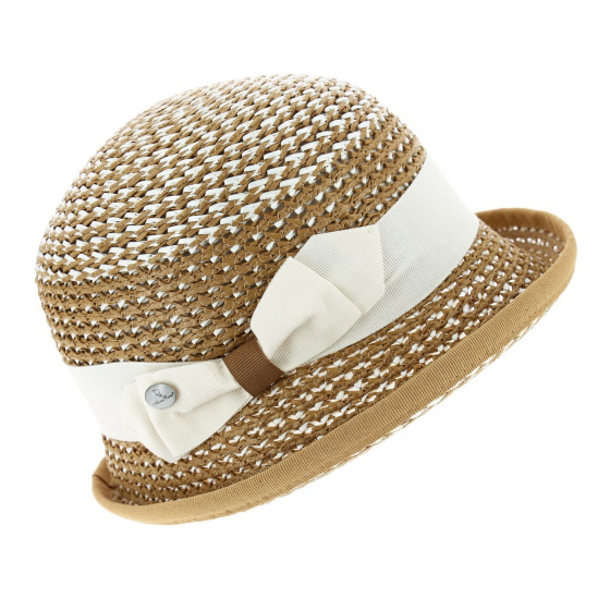 Luna Cloche Hat Viscose Beige & White - Anna Rizzo