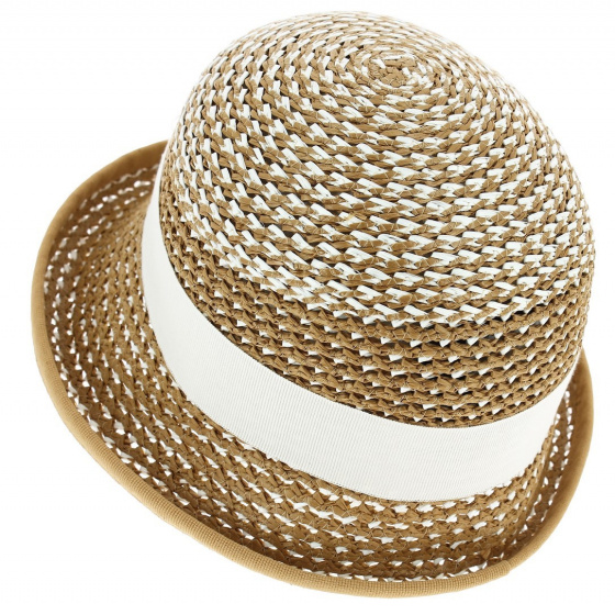 Luna Cloche Hat Viscose Beige & White - Anna Rizzo