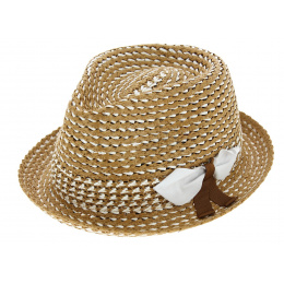 Chapeau PorkPie Claro Bicolore Beige & Blanc - Marone