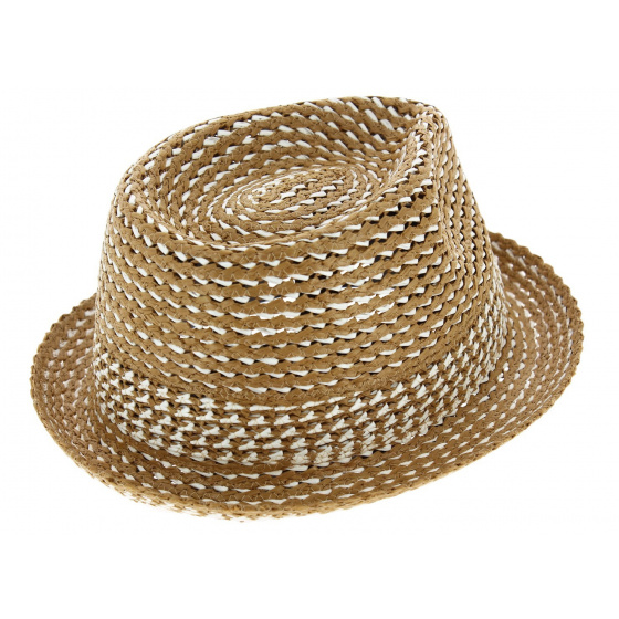 Chapeau PorkPie Claro Bicolore Beige & Blanc - Marone