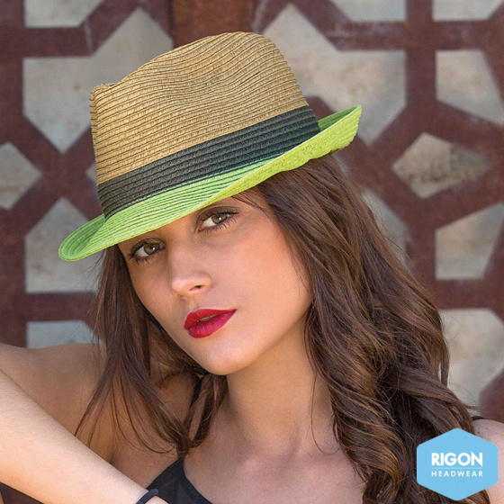 Natural Fiber Green Block Trilby Hat - Rigon Headwear