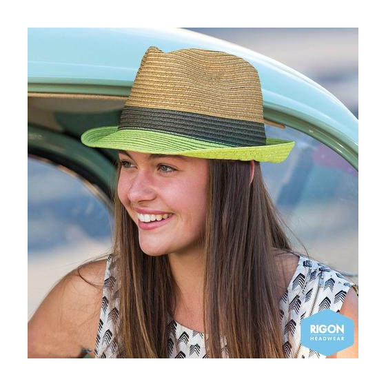 Natural Fiber Green Block Trilby Hat - Rigon Headwear