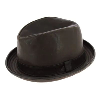 Brown Leather PorkPie Winston Hat - Traclet Reference: 4915 | Traclet Hatters