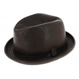 Brown Leather PorkPie Winston Hat - Traclet