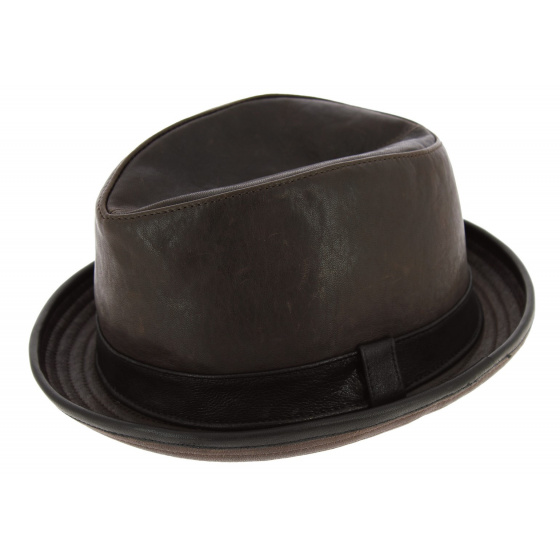 Brown Leather PorkPie Winston Hat - Traclet