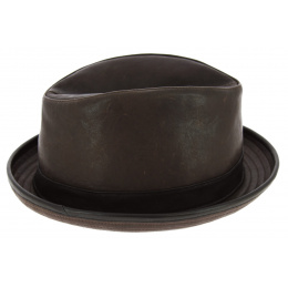 Brown Leather PorkPie Winston Hat - Traclet