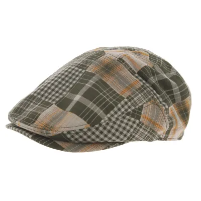 Brit Flat Cap Cotton Green & Beige - Aussie Apparel Reference: 3474 | Traclet Hat Shop