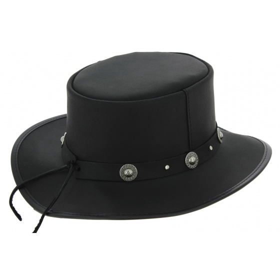 Porkpie Hat Silverado Black Leather - Head'n Home Porkpie Hat Silverado Black Leather - Head'n Home