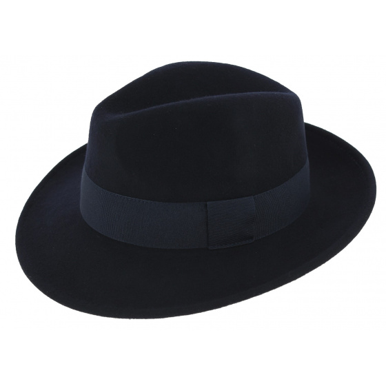 Vanador Navy Waterproof Wool Felt Fedora Hat - Traclet
