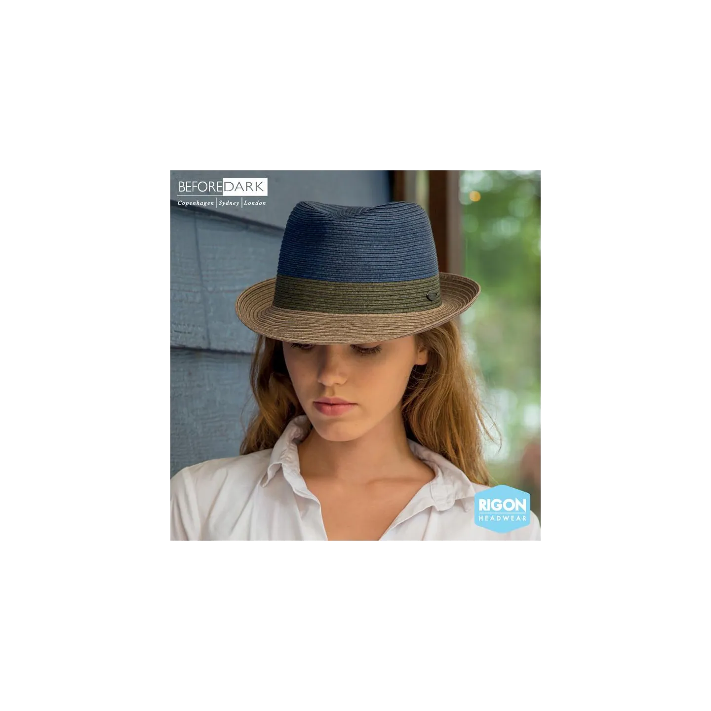 Chapeau Trilby Block Fibres Naturelles Bleu & Gris - Rigon Headwear Reference : 7320 | Chapellerie Traclet
