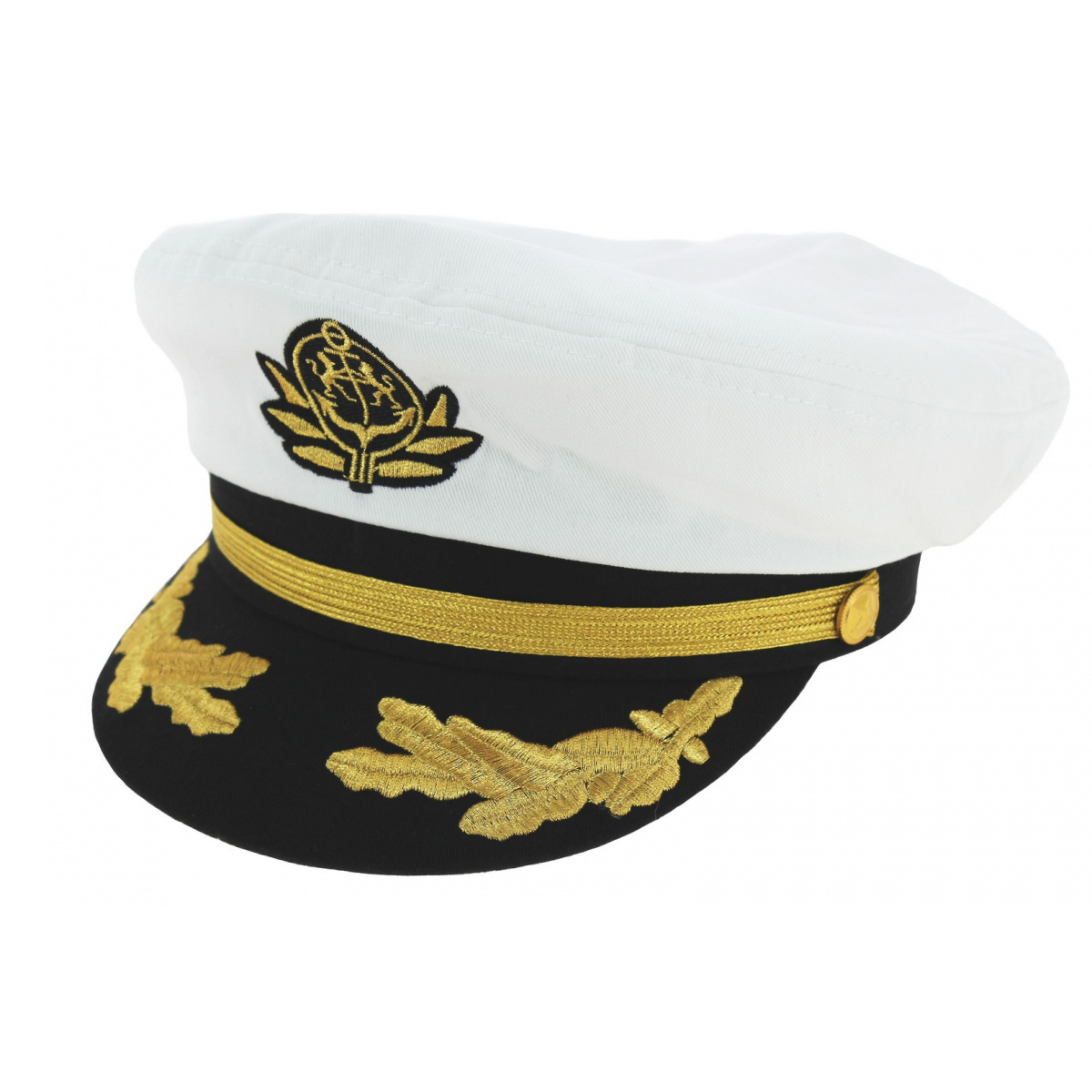 Chapeau De Marin (Capitaine) Adulte - Coton - Couleurs Blanc Et Noir - Pour Déguisement, Carnaval, Fête