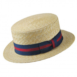 classic bowler hat with blue and red ribbon