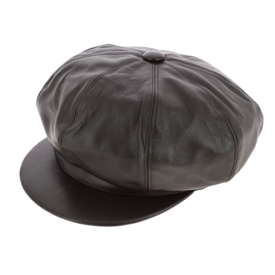 Brown leather newsboy cap - FLECHET