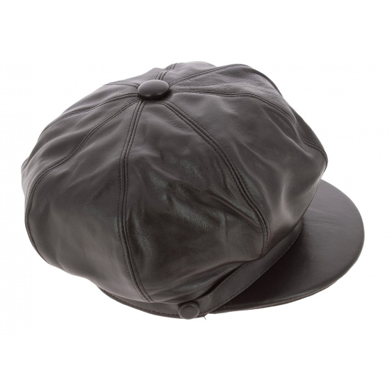 Brown leather newsboy cap - FLECHET