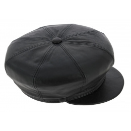 Black Leather Newsboy Cap
