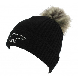 Angel Wool Pompom Beanie Black - Eisbär