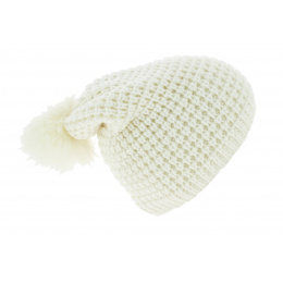 Bonnet Long Pompon Bailey Laine Blanc - Eisbär