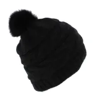 Bonnet Foxy noir -Achat vente bonnet-Traclet-en Laine et Acrylique Pompon fourrure de renard Reference : 7645 | Chapellerie Trac