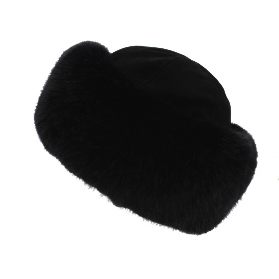 Ivanova Leather & Black Faux Fur Hat - Traclet