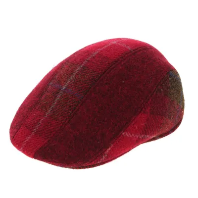 Casquette Plate en Harris Tweed Brighton rouge CRAMBES Reference : 7642 | Chapellerie Traclet