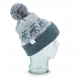 The Lodge Grey Jacquard Style Beanie with Pompom - Coal