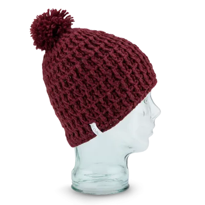 Bonnet Pompon The Waffle Laine Doublé Polaire Bordeaux - Coal Reference : 2722 | Chapellerie Traclet