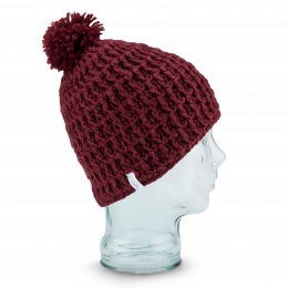 The Waffle Wool Pom Beanie with Fleece Lining Burgundy - Coal