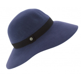 Blue Wool Felt Lorelei Wide-Brimmed Hat - Traclet