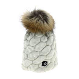 Traclet Foxy Megeve Mont-Blanc brown beige pompom beanie