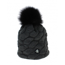 Pebble Pompom Beanie Anthracite - Blanc Bonnet