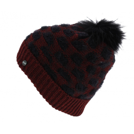 Ampezzo Beanie Reversible & Pompom Wool Burgundy - Traclet
