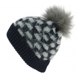 Ampezzo Cuffed Beanie with Pom-Pom Wool Blue - Traclet
