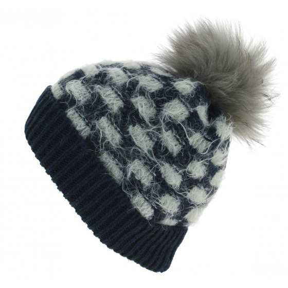 Ampezzo Cuffed Beanie with Pom-Pom Wool Blue - Traclet