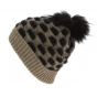 Ampezzo Beanie with Cuff & Pompom Wool Beige - Traclet