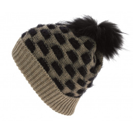 Ampezzo Beanie with Cuff & Pompom Wool Beige - Traclet