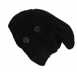 Thorens Oversize Wool & Acrylic Beanie Black - Traclet 