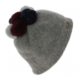 Ladybird Pom-Pom Beanie in Gray Wool - Traclet
