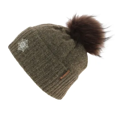 Betty Fur Pom-Pom Beanie Wool Taupe - Kristo