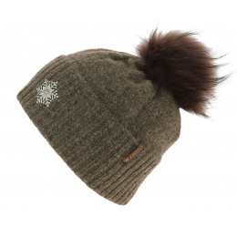 Betty Laine Taupe Fur Pompon Beanie - Kristo