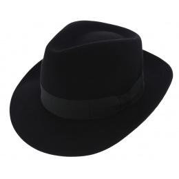 Curzio Fur Felt Fedora Hat in Black - Traclet