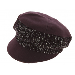 Ebony Newsboy Cap with Plum Fleece Lining - Mtm