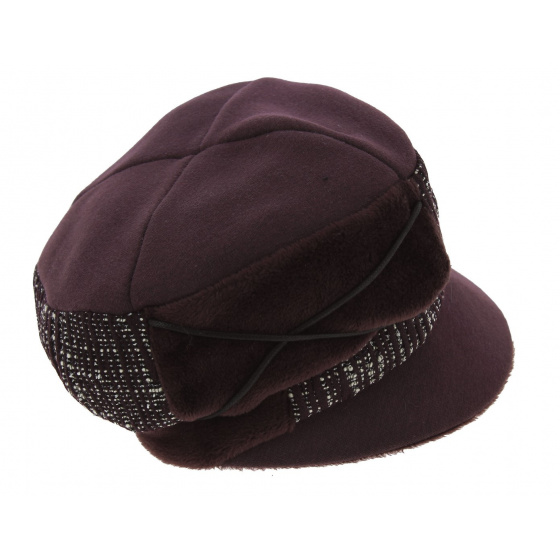 Ebony Newsboy Cap with Plum Fleece Lining - Mtm